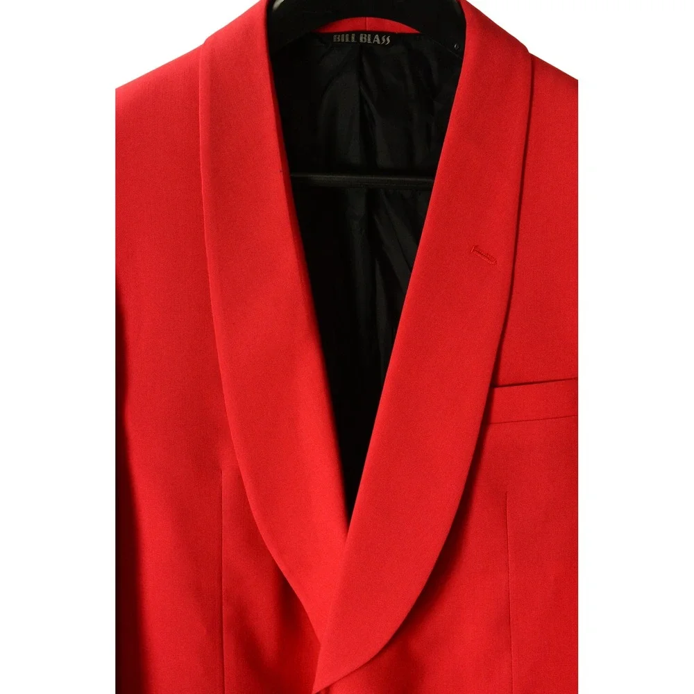 90s Vintage Bill Blass Red Blazer Mens 40R Shawl Lapel 1 Button Formal Jacket